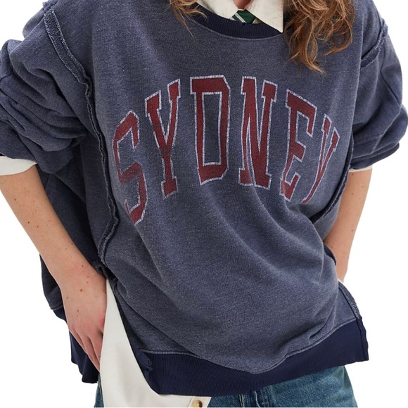 🍒NWT Free People We The Free SYDNEY Graphic Camden. Blue. Size: XS - Picture 12 of 12